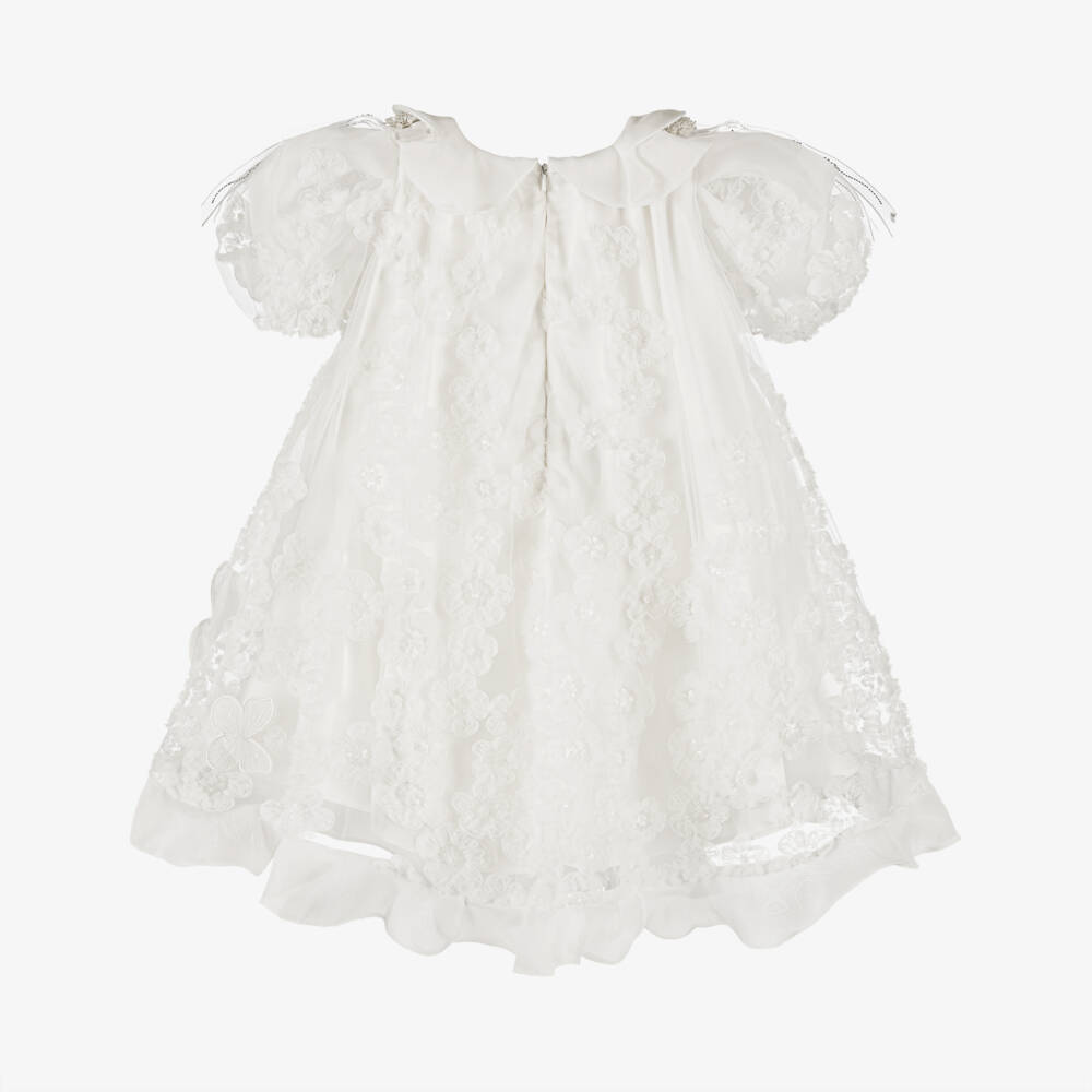 Junona-Girls White Tulle Dress with Flower & Butterfly Appliqués | Childrensalon
