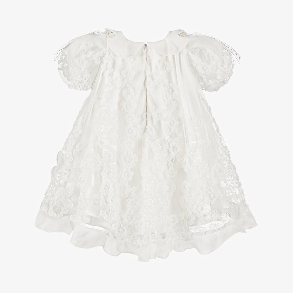 Junona-فستان تول مزين بورود وفراشات لون أبيض للبنات | Childrensalon