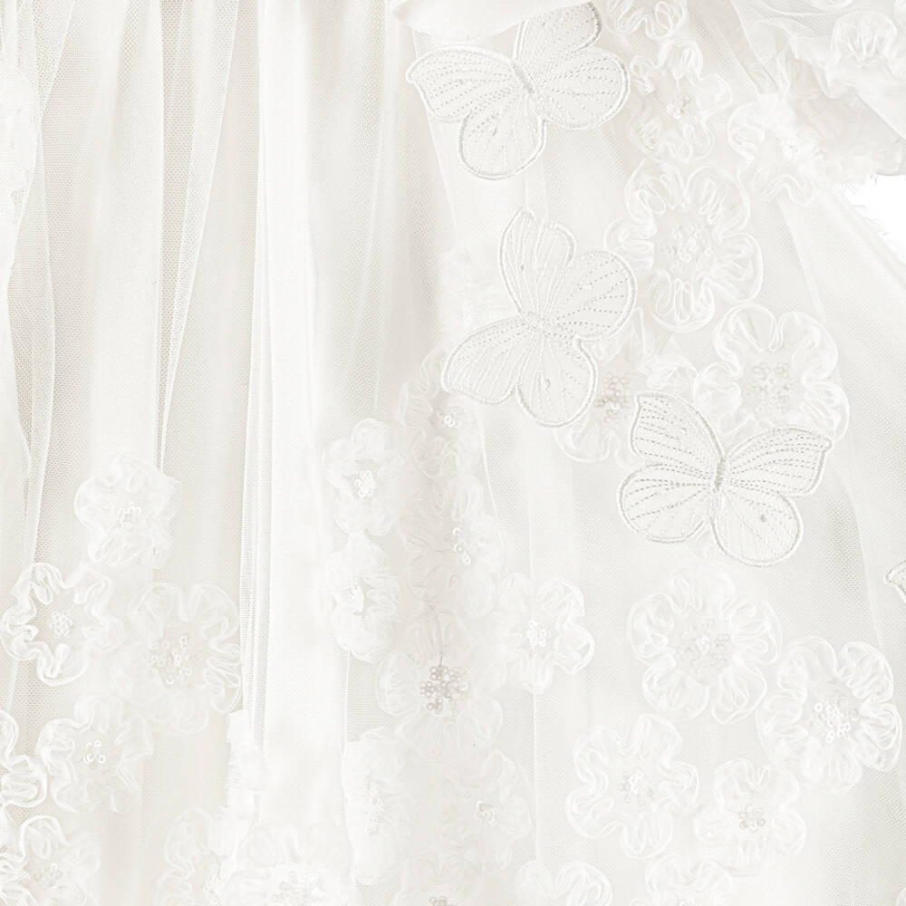 Junona-فستان تول مزين بورود وفراشات لون أبيض للبنات | Childrensalon