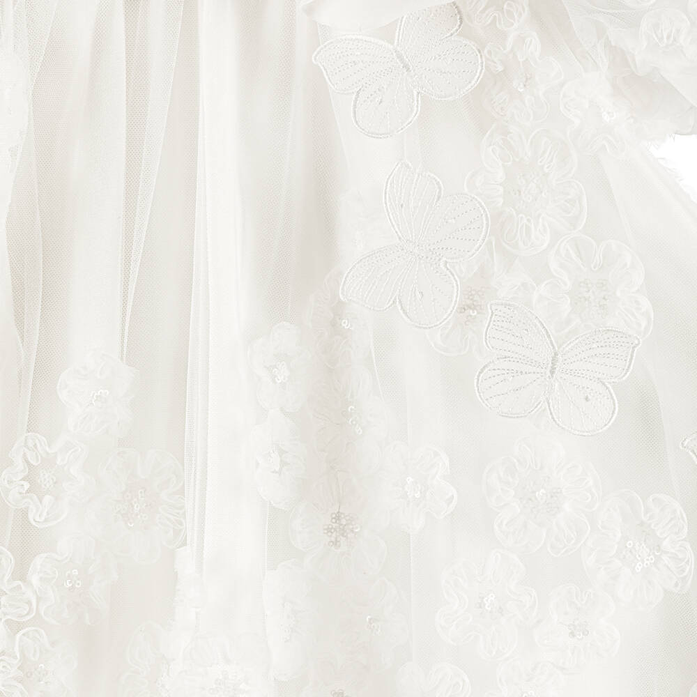 Junona-Girls White Tulle Dress with Flower & Butterfly Appliqués | Childrensalon
