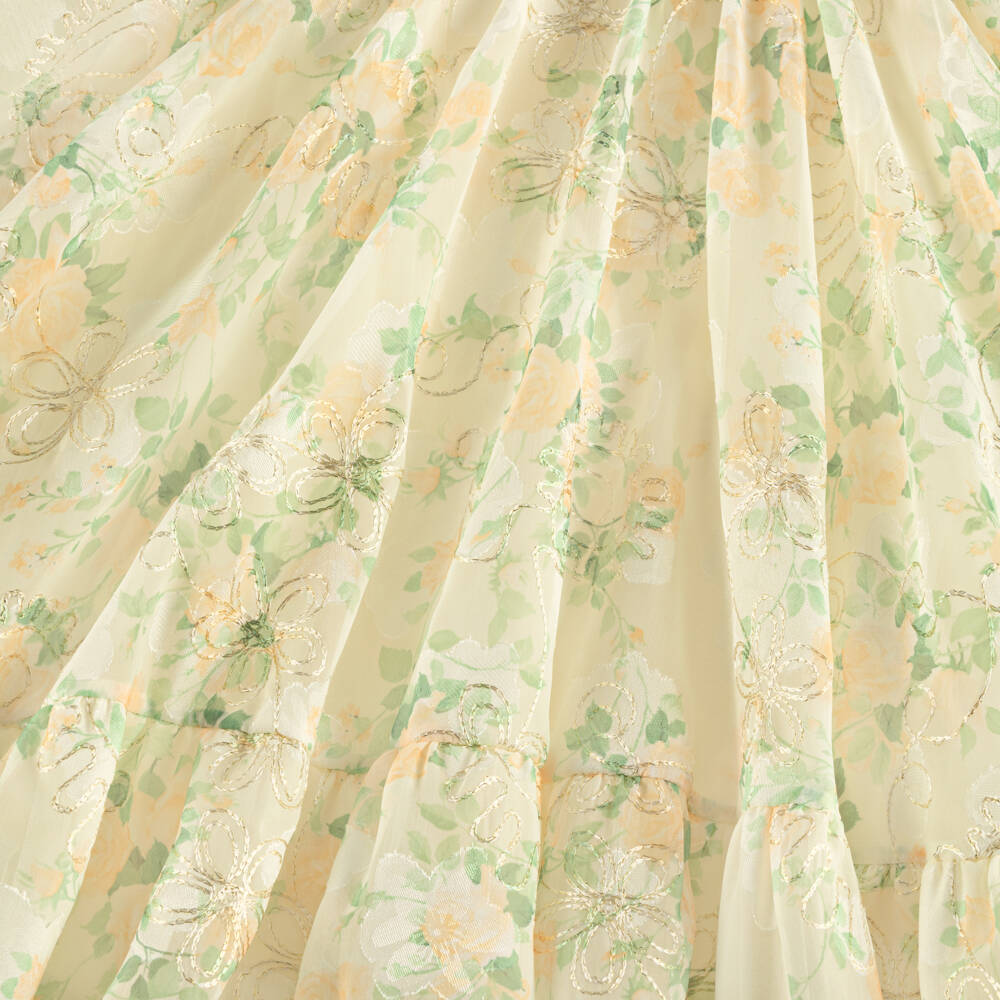 Junona-Girls Yellow Floral Jacquard Organza Dress | Childrensalon