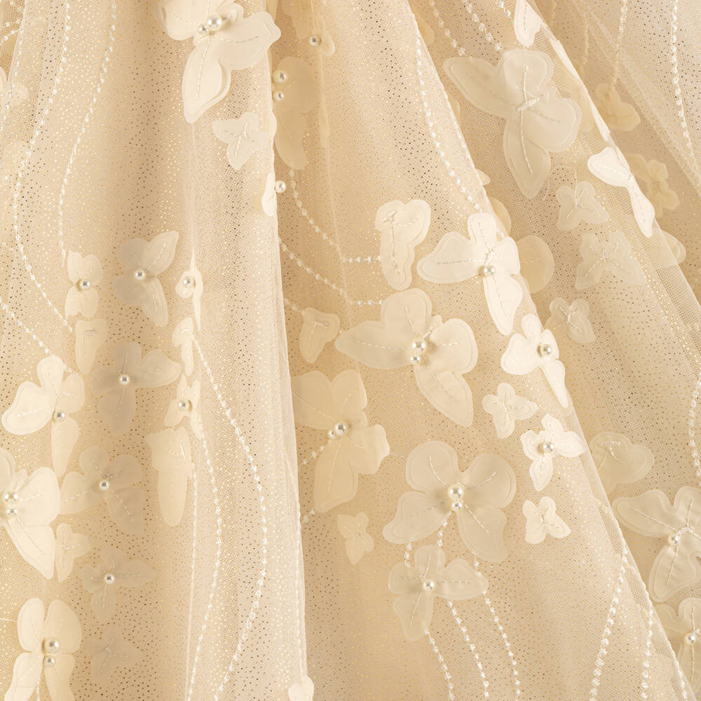 Junona-Girls Golden Ivory Beaded Butterfly Tulle Dress | Childrensalon