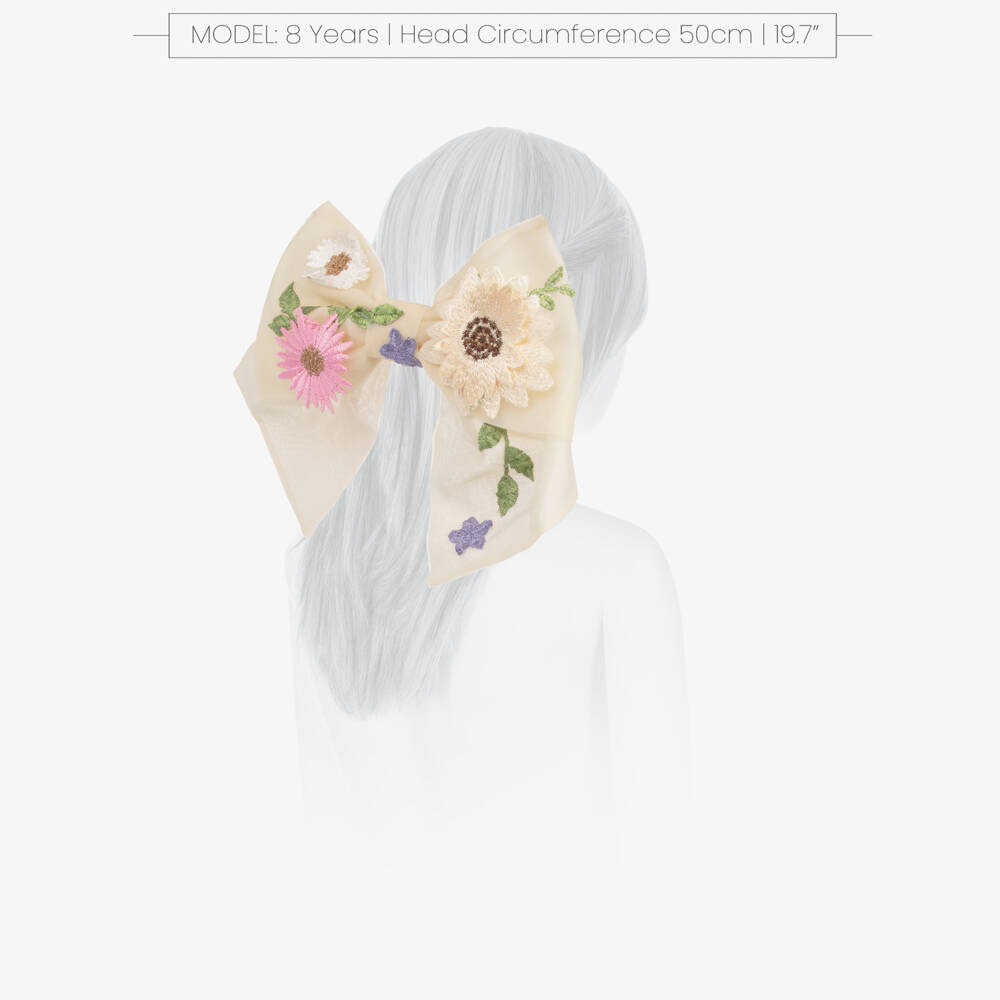 Junona-Ivory Embroidered Tulle Bow Hair Clip (21cm) | Childrensalon