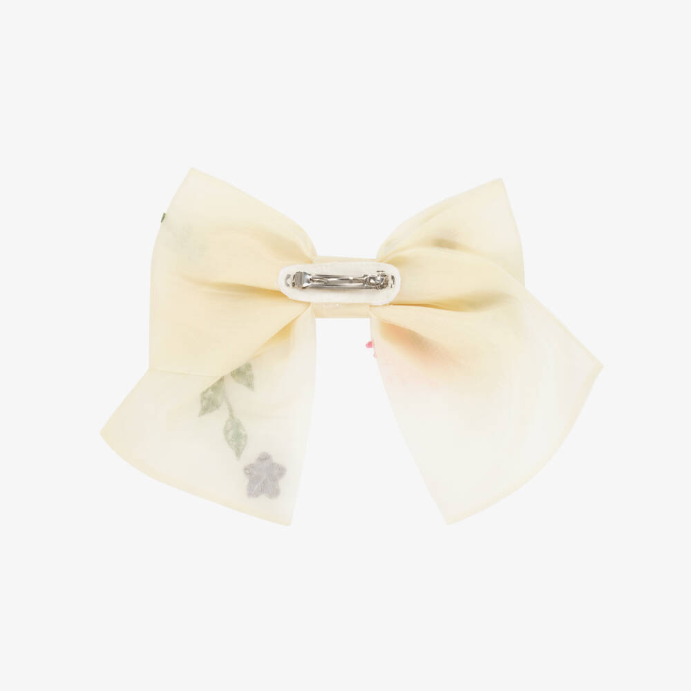 Junona-Ivory Embroidered Tulle Bow Hair Clip (21cm) | Childrensalon