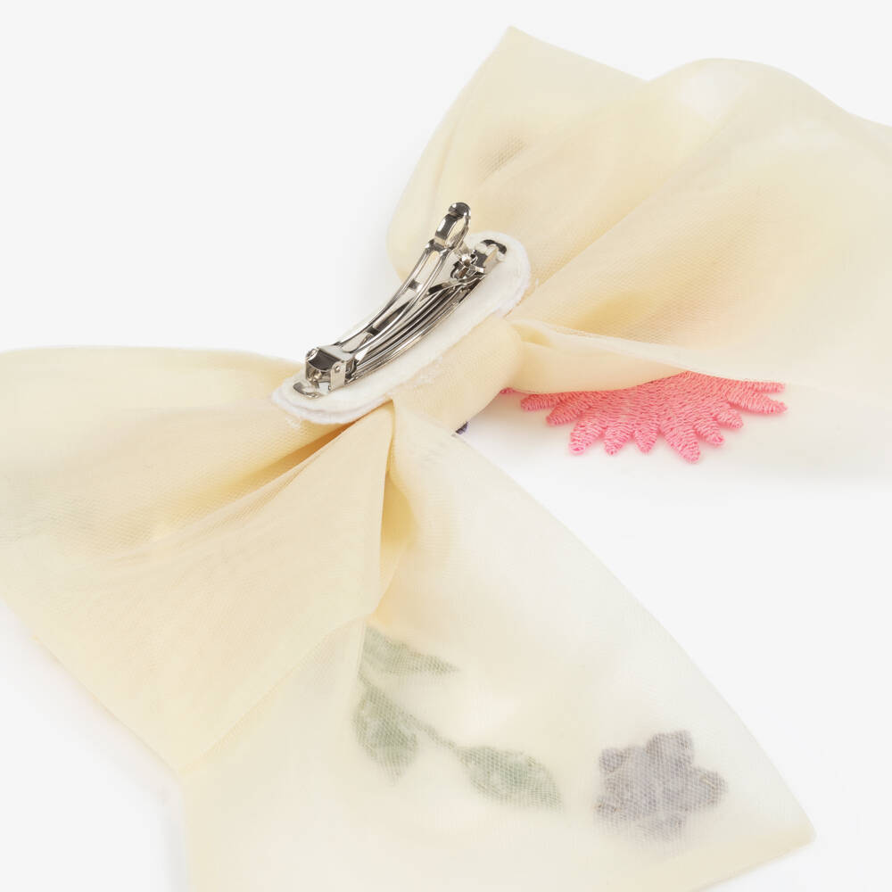 Junona-Ivory Embroidered Tulle Bow Hair Clip (21cm) | Childrensalon