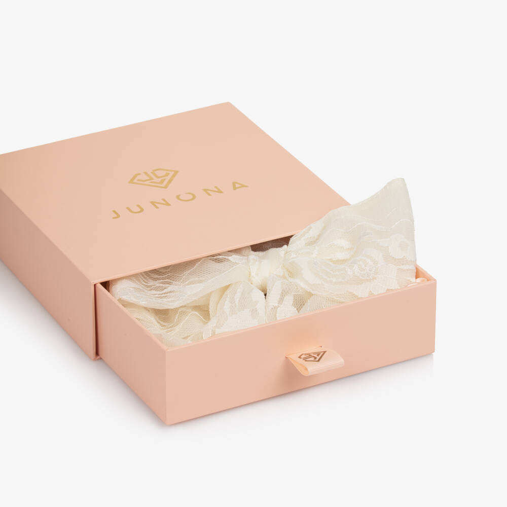 Junona-Ivory Lace Bow Hair Clip with Flowers (16cm) | Childrensalon