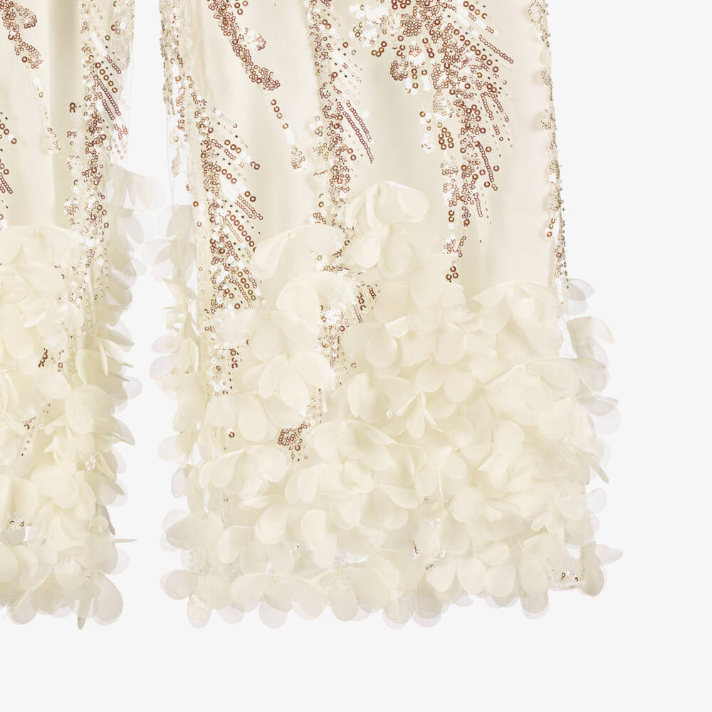 Junona-Girls Ivory Sequin & Flower Jumpsuit | Childrensalon