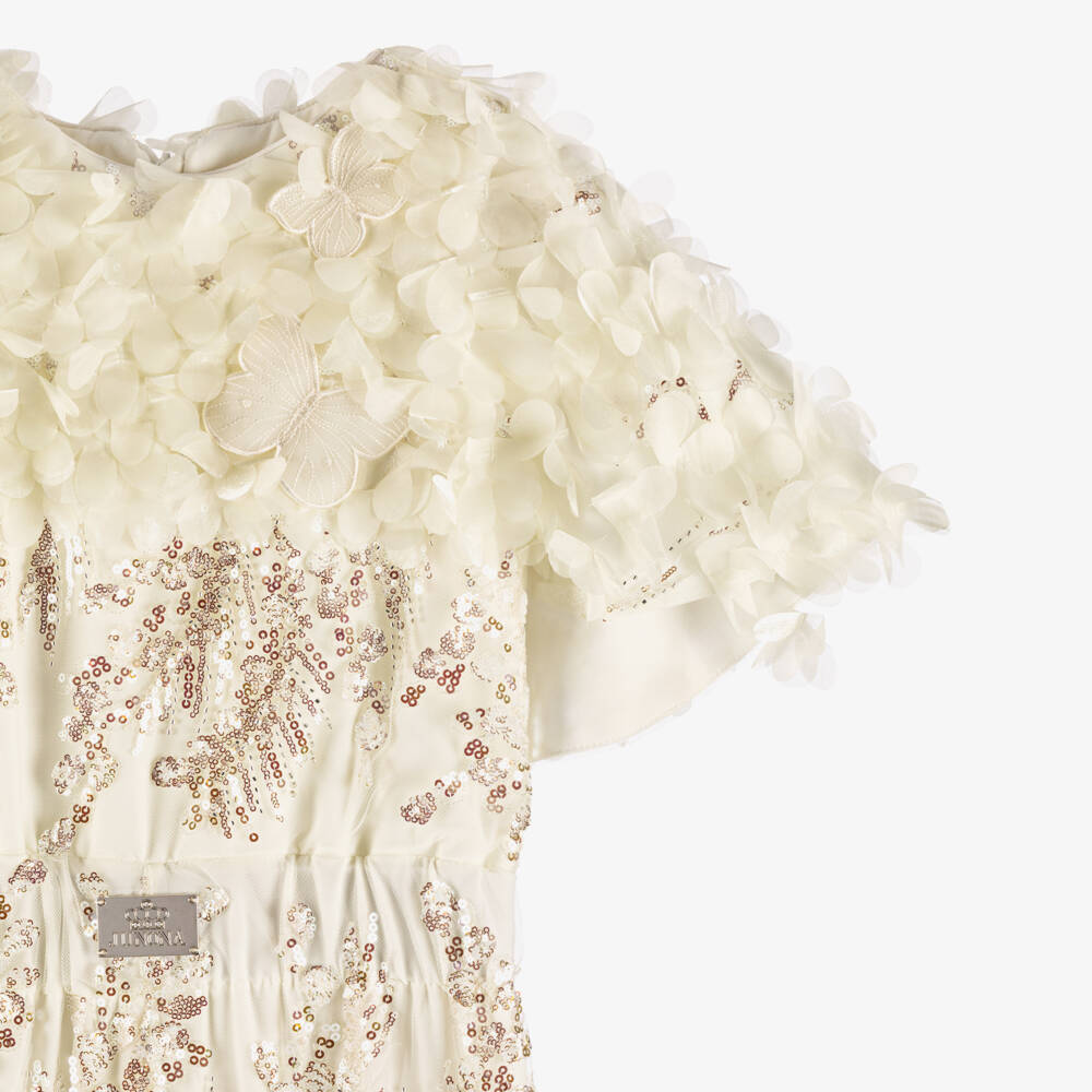 Junona-Girls Ivory Sequin & Flower Jumpsuit | Childrensalon