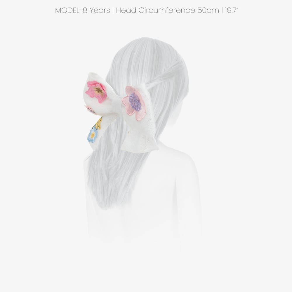 Junona-Girls White Floral Tulle Bow Hair Clip (23cm) | Childrensalon