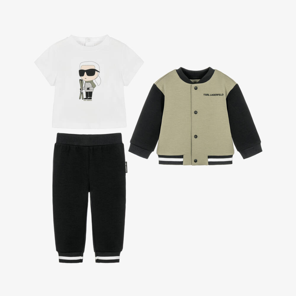 KARL LAGERFELD KIDS-Baby Boys Green & Black Jersey Tracksuit Set | Childrensalon