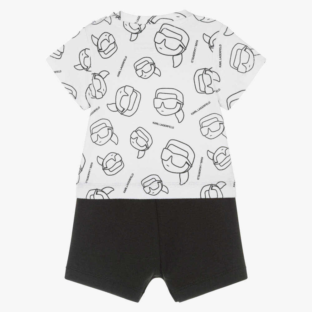 KARL LAGERFELD KIDS-Baby Boys White & Black Cotton Kark Ikonik Shortie | Childrensalon
