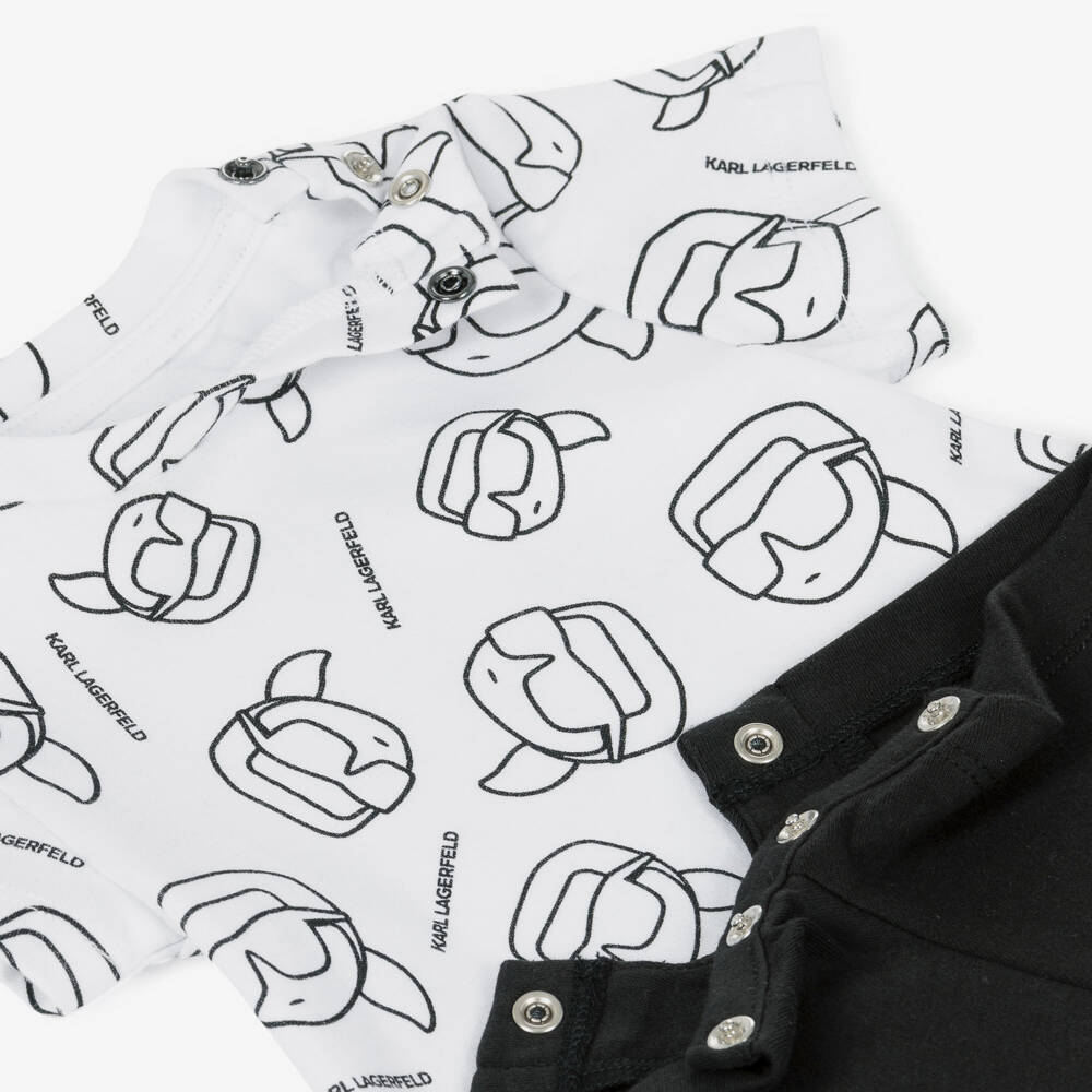 KARL LAGERFELD KIDS-Baby Boys White & Black Cotton Kark Ikonik Shortie | Childrensalon
