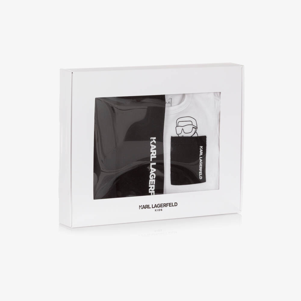 KARL LAGERFELD KIDS-Baby Boys White & Black Cotton T-Shirt & Joggers Set | Childrensalon