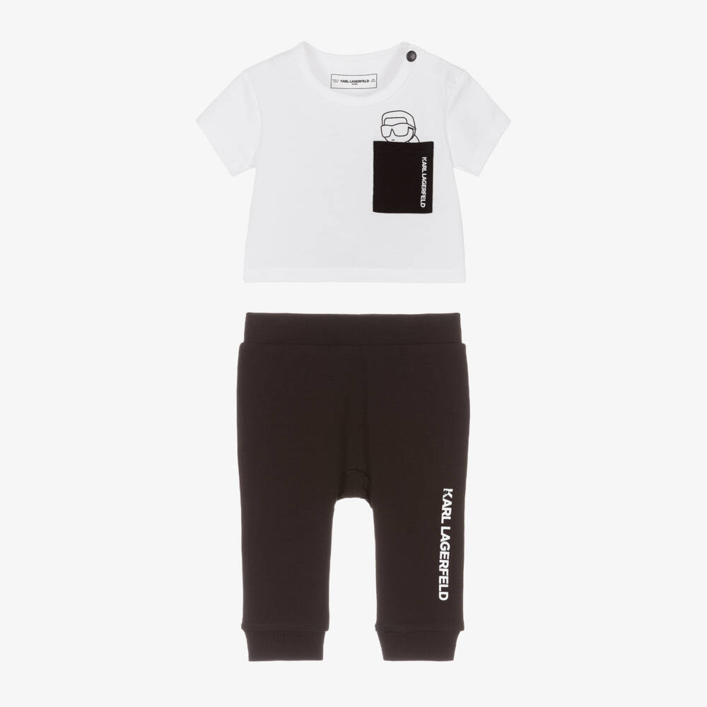 KARL LAGERFELD KIDS-Baby Boys White & Black Cotton T-Shirt & Joggers Set | Childrensalon