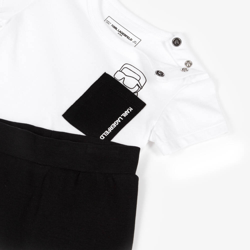 KARL LAGERFELD KIDS-Baby Boys White & Black Cotton T-Shirt & Joggers Set | Childrensalon