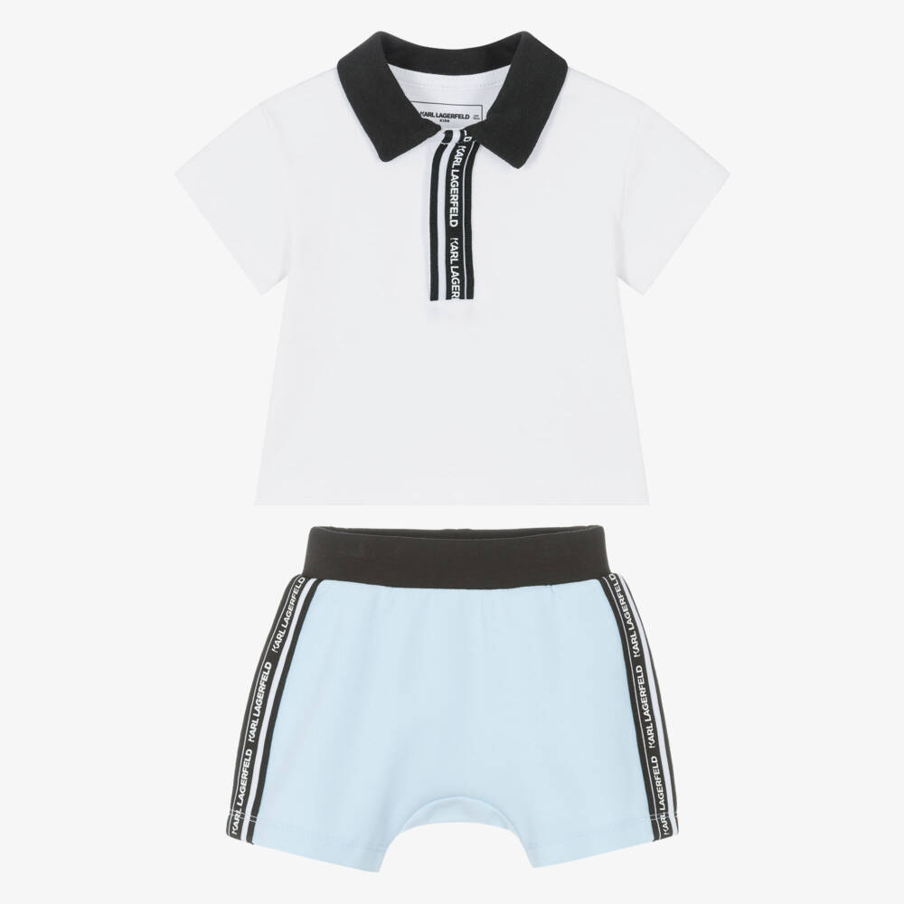 KARL LAGERFELD KIDS-Baby Boys White & Blue Cotton Shorts Set | Childrensalon