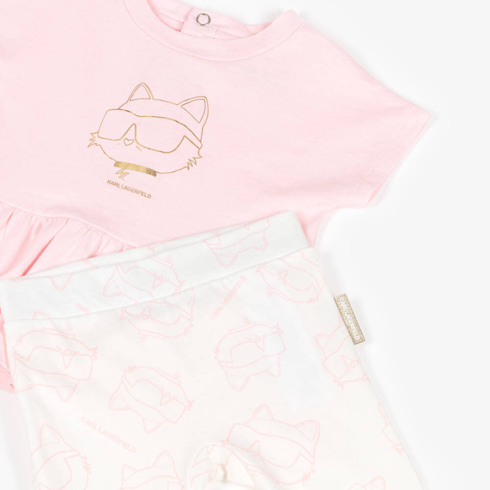 KARL LAGERFELD KIDS-Baby Girls Pink Cotton Top & Leggings Set with Choupette Logo | Childrensalon