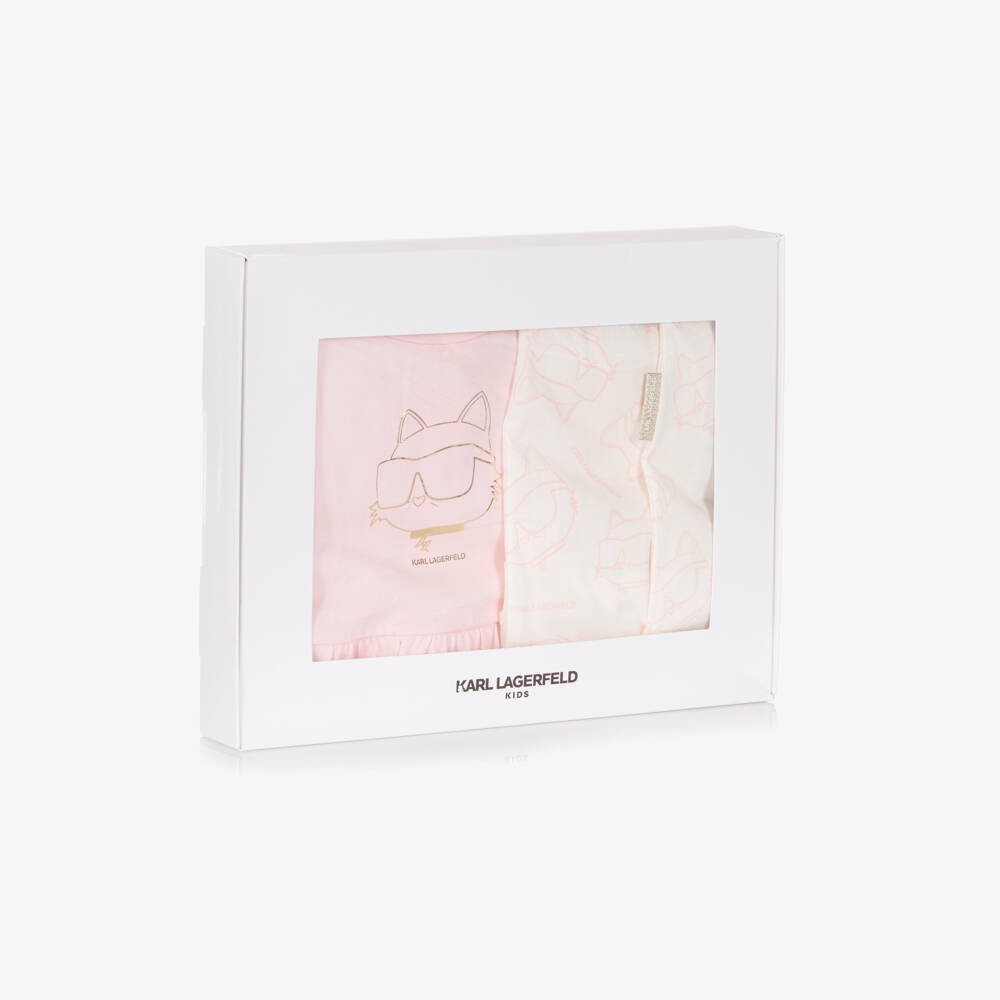 KARL LAGERFELD KIDS-Baby Girls Pink Cotton Top & Leggings Set with Choupette Logo | Childrensalon