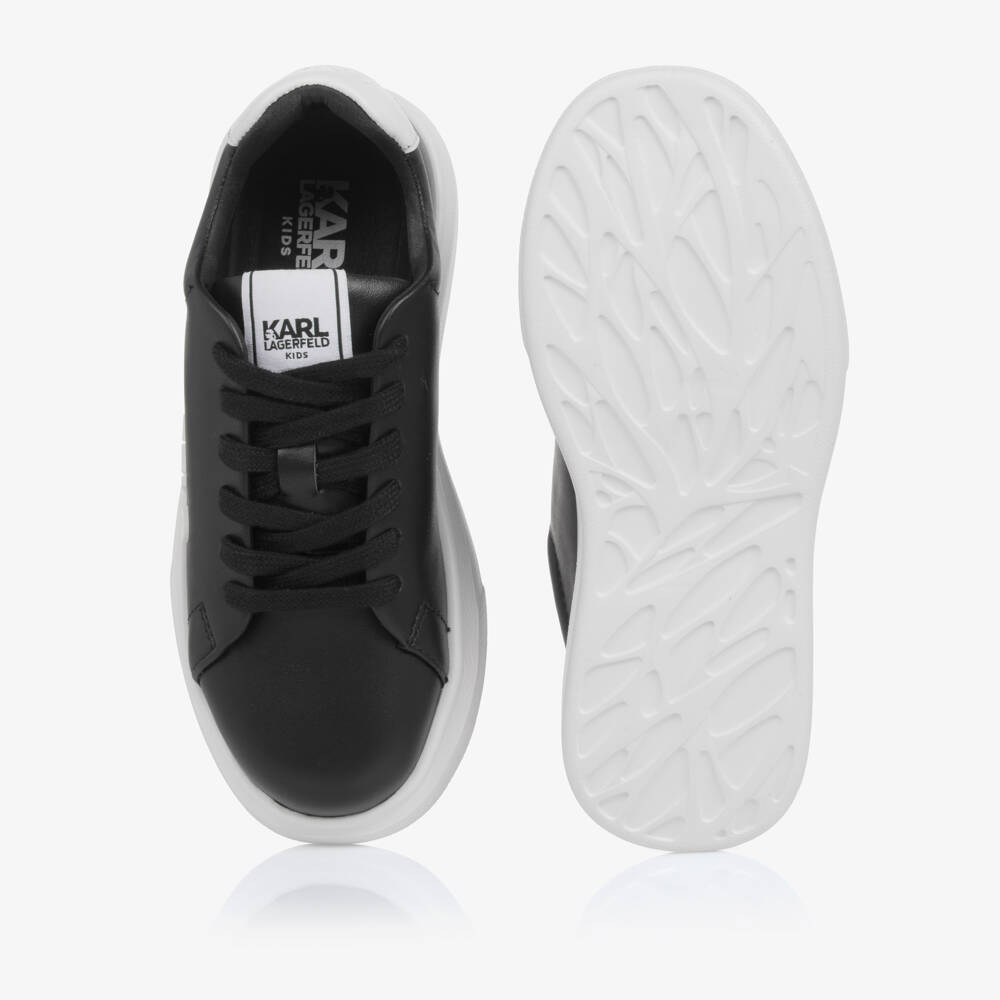 KARL LAGERFELD KIDS-Black Leather Lace-Up Trainers | Childrensalon