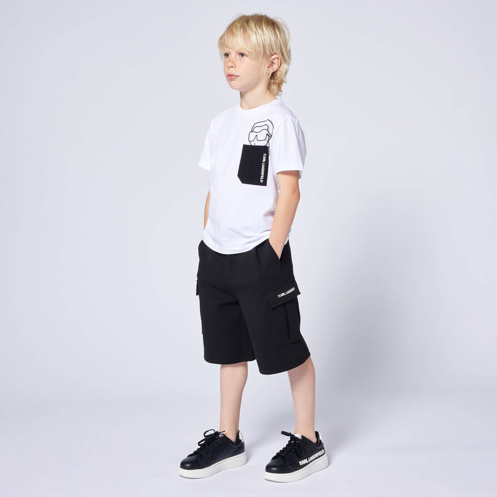 KARL LAGERFELD KIDS-Black Leather Lace-Up Trainers | Childrensalon