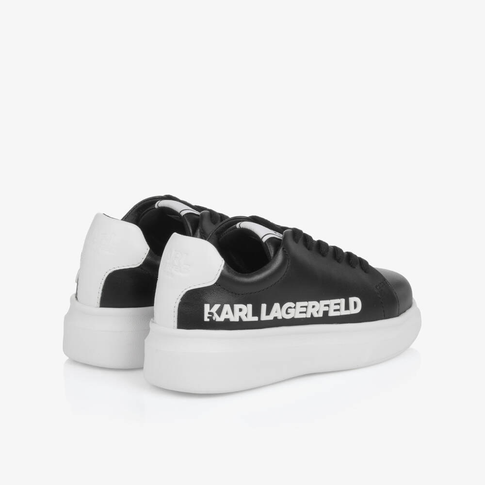 KARL LAGERFELD KIDS-Black Leather Lace-Up Trainers | Childrensalon
