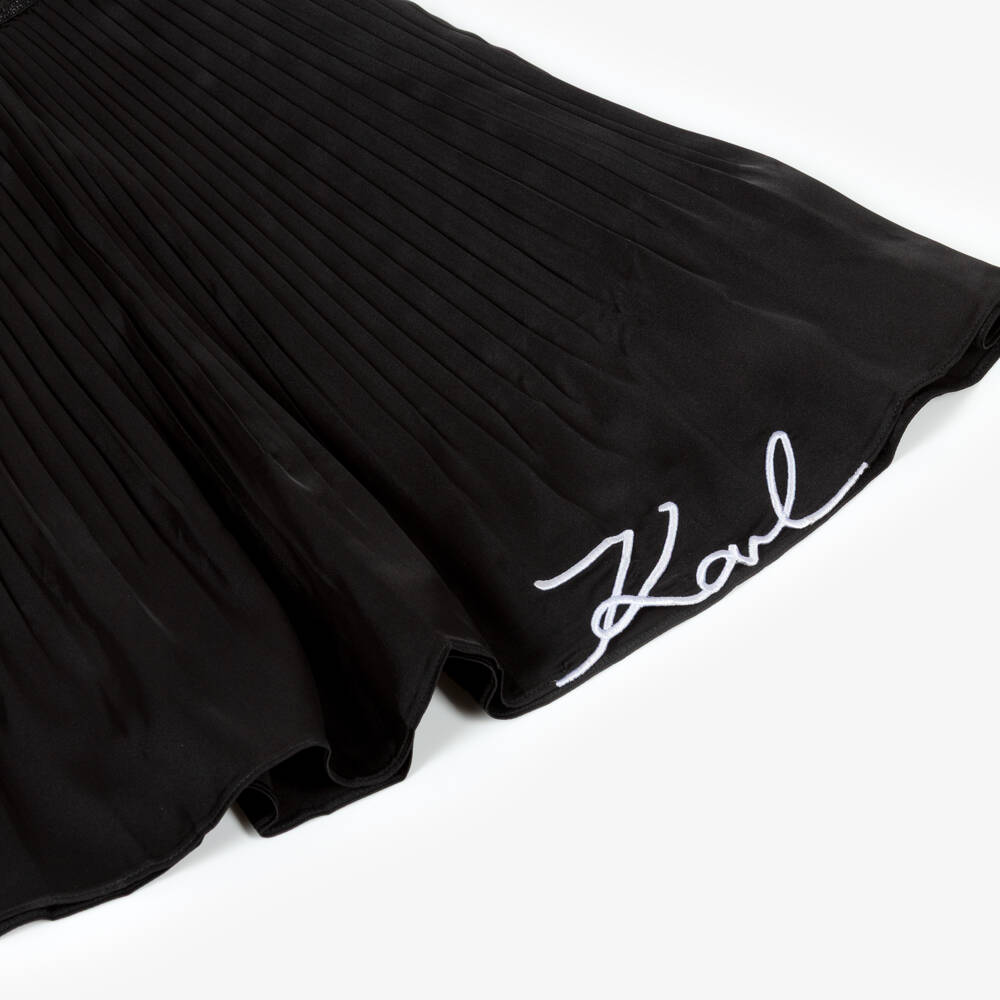 KARL LAGERFELD KIDS-تنورة ساتان بكسرات لون أسود للبنات | Childrensalon