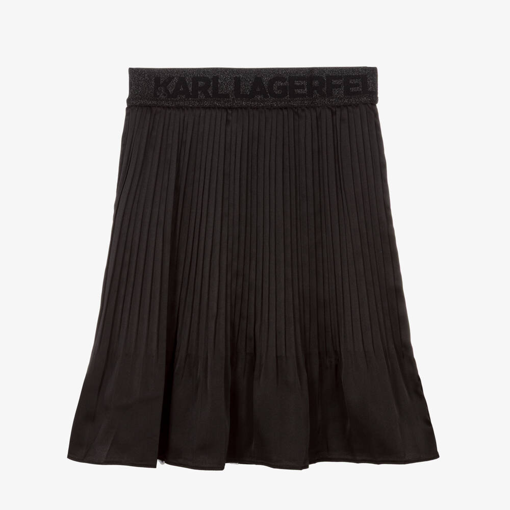 KARL LAGERFELD KIDS-تنورة ساتان بكسرات لون أسود للبنات | Childrensalon
