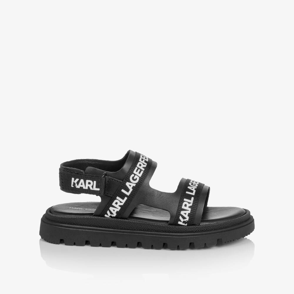 KARL LAGERFELD KIDS-Black Velcro Sandals with Logo Trims | Childrensalon