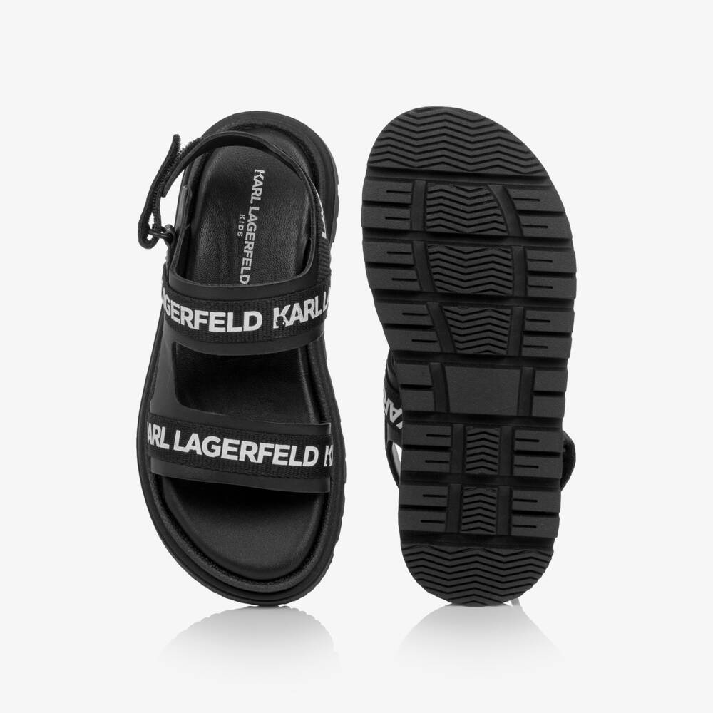 KARL LAGERFELD KIDS-Black Velcro Sandals with Logo Trims | Childrensalon