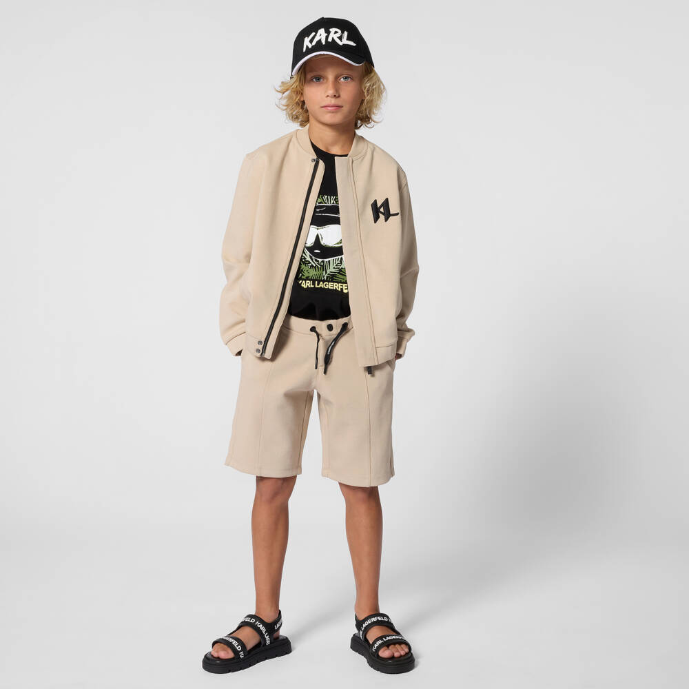 KARL LAGERFELD KIDS-Black Velcro Sandals with Logo Trims | Childrensalon