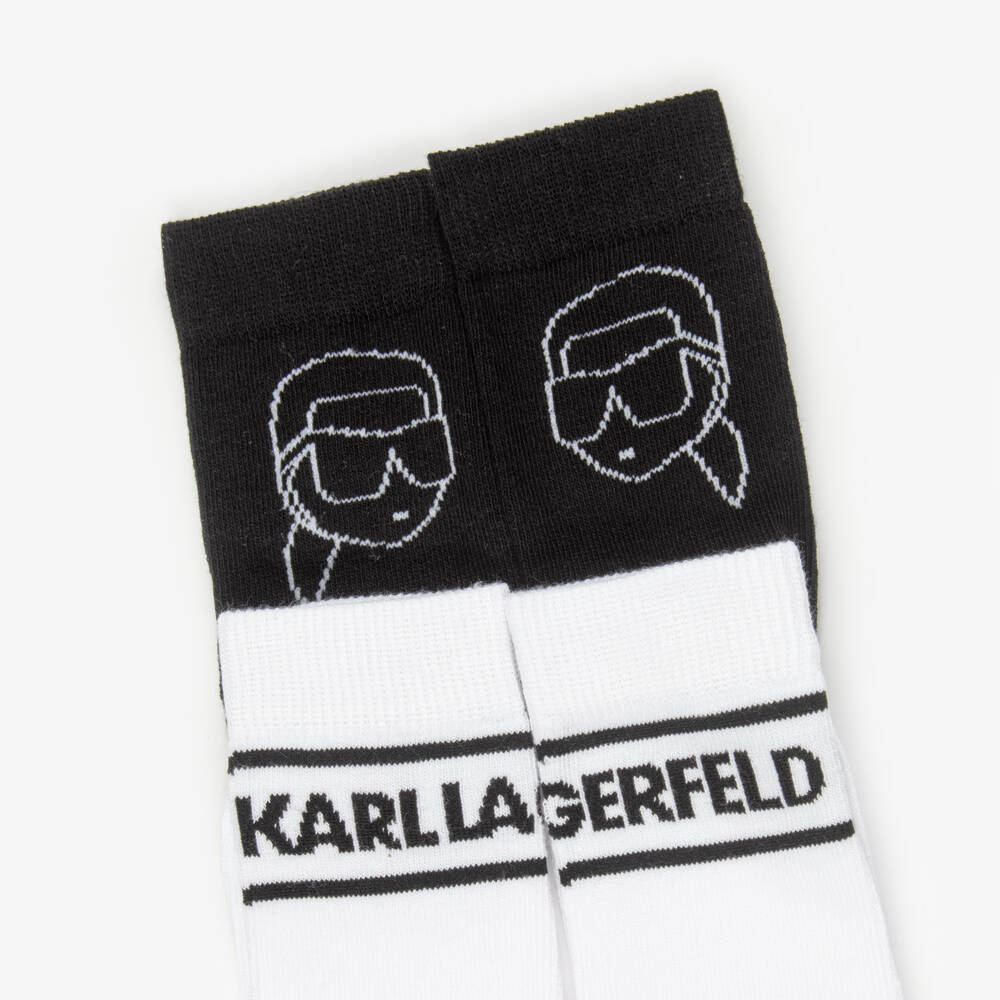 KARL LAGERFELD KIDS-Black & White Socks with Karl Logo Designs (2 Pack) | Childrensalon