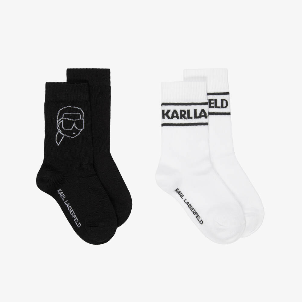 KARL LAGERFELD KIDS-Black & White Socks with Karl Logo Designs (2 Pack) | Childrensalon