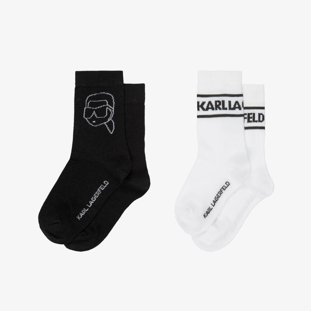KARL LAGERFELD KIDS-Black & White Socks with Karl Logo Designs (2 Pack) | Childrensalon