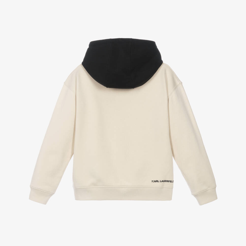 KARL LAGERFELD KIDS-Boys Beige & Black Logo Cotton Jersey Hoodie | Childrensalon