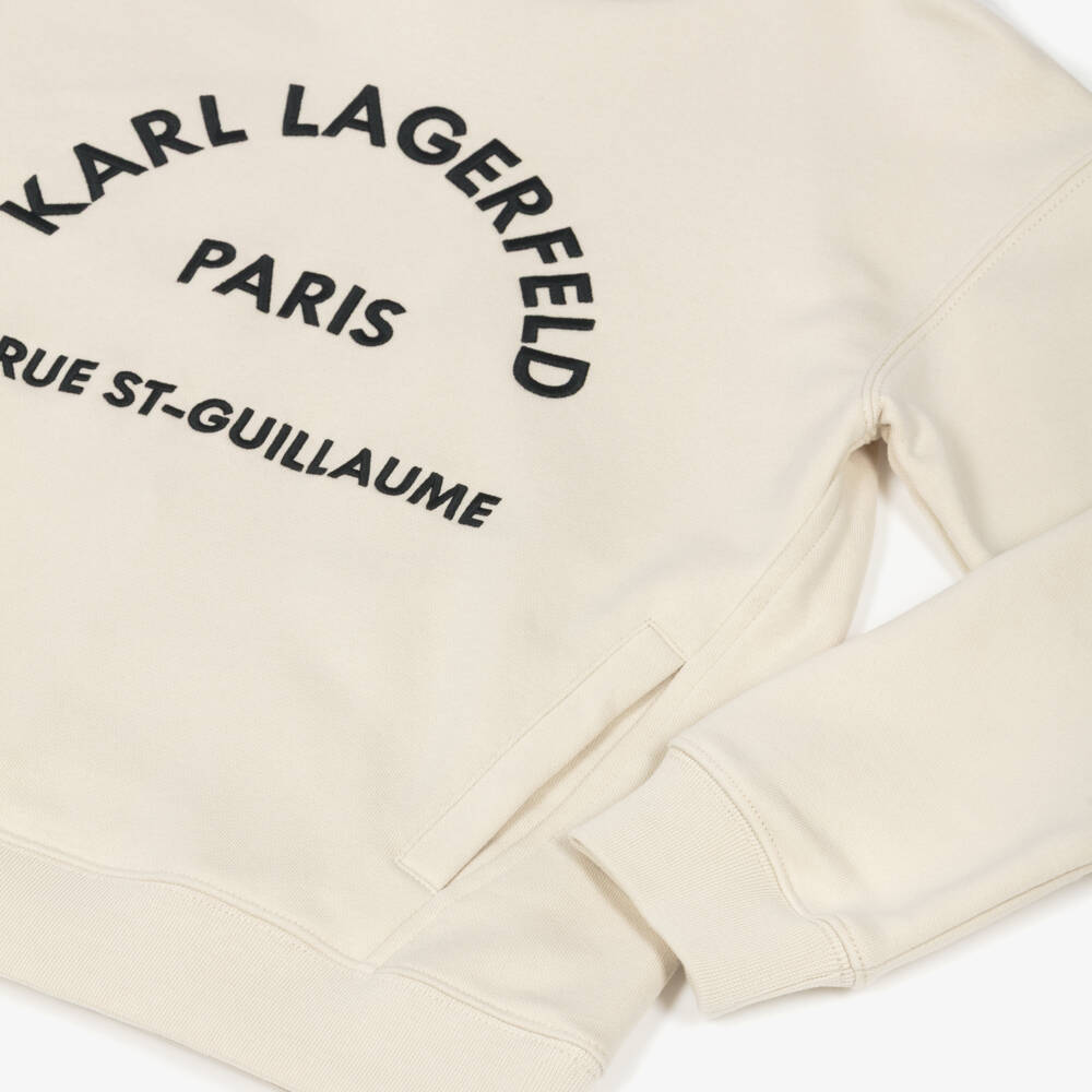 KARL LAGERFELD KIDS-Boys Beige & Black Logo Cotton Jersey Hoodie | Childrensalon