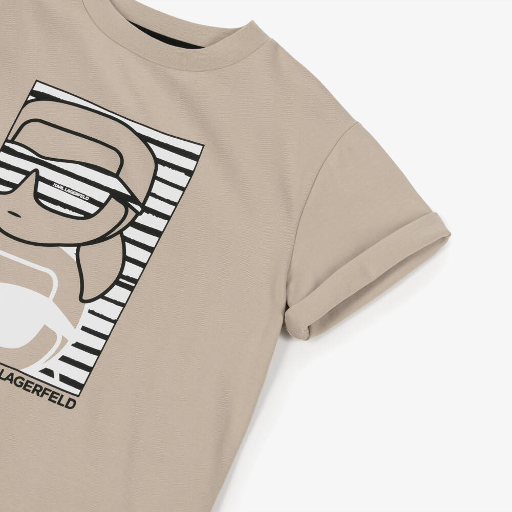 KARL LAGERFELD KIDS-Boys Beige Ikon Logo Cotton Jersey T-Shirt | Childrensalon