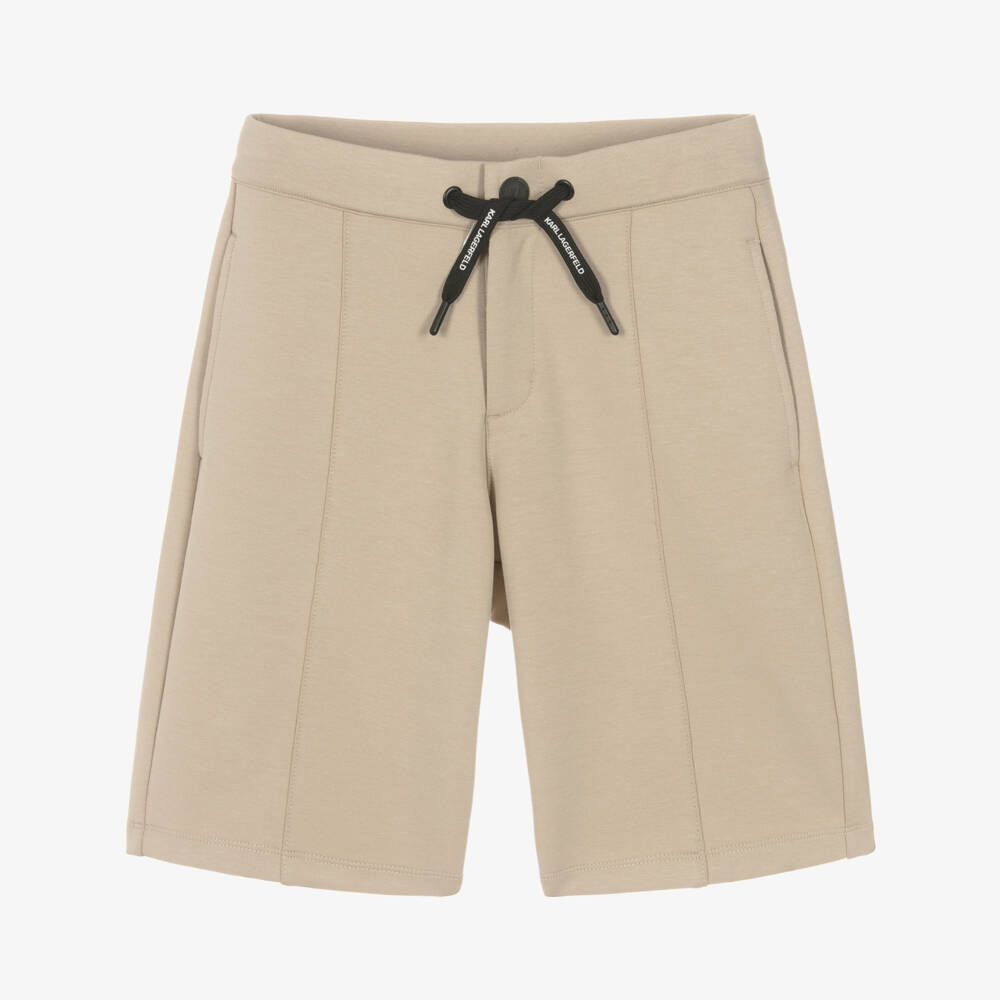 KARL LAGERFELD KIDS-Boys Beige Jersey Drawstring Shorts | Childrensalon