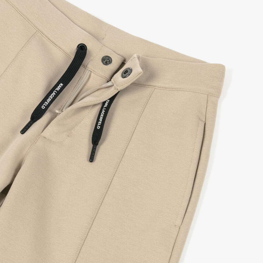 KARL LAGERFELD KIDS-Boys Beige Jersey Drawstring Shorts | Childrensalon