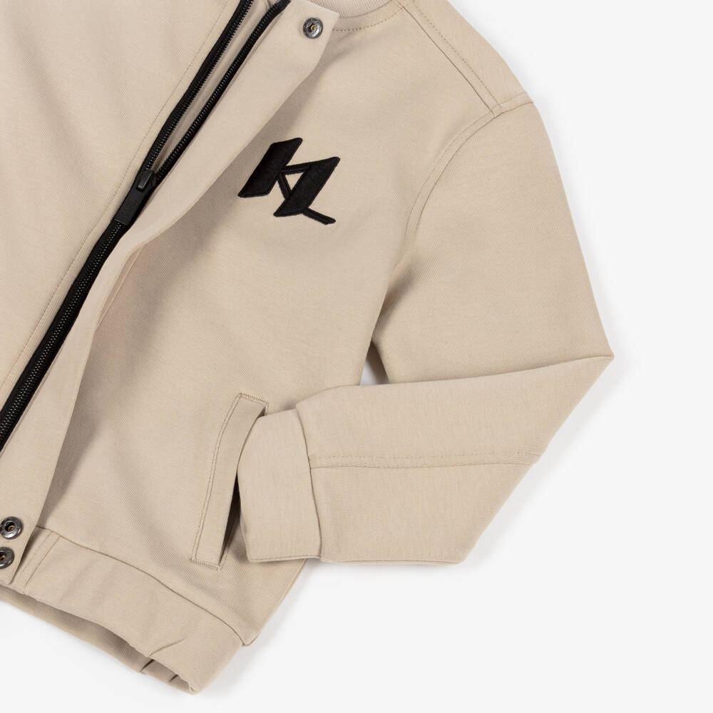 KARL LAGERFELD KIDS-Boys Beige Jersey Jacket with KL Monogram Embroidery | Childrensalon