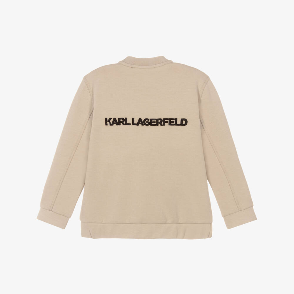 KARL LAGERFELD KIDS-Boys Beige Jersey Jacket with KL Monogram Embroidery | Childrensalon