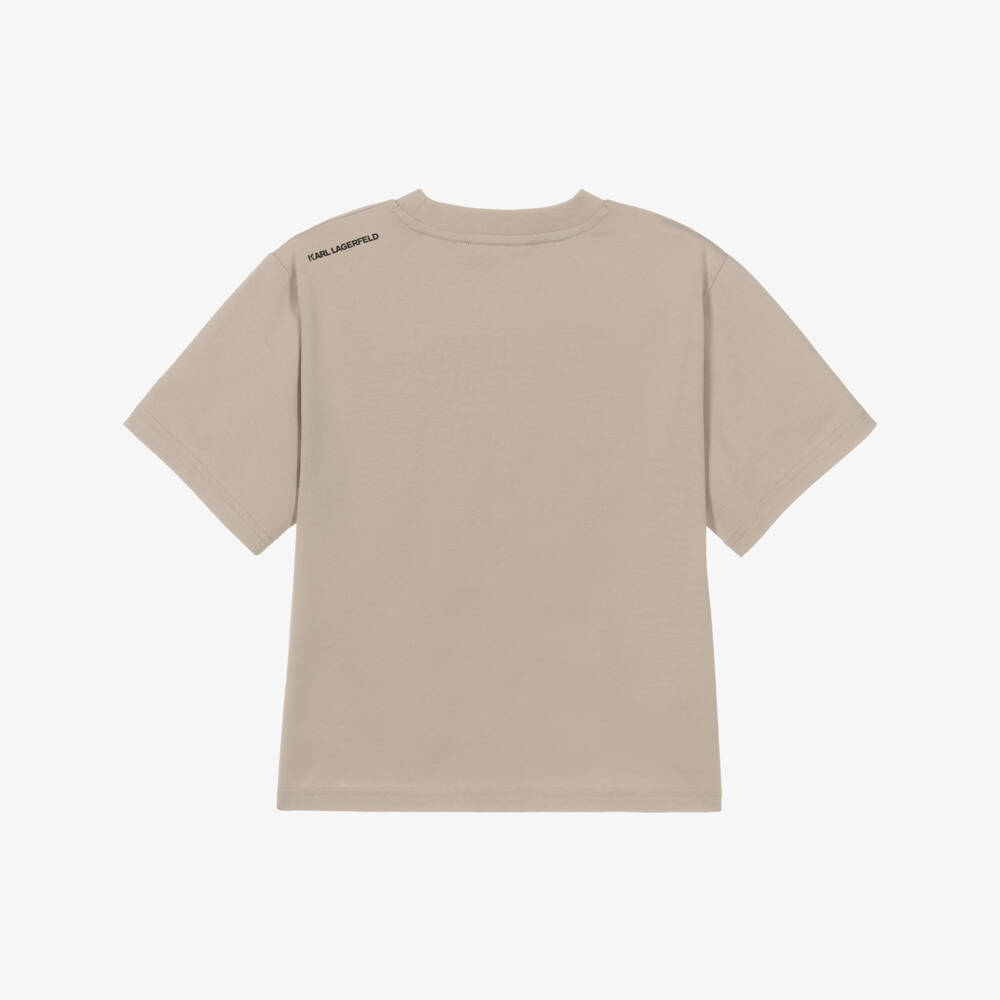 KARL LAGERFELD KIDS-Boys Beige Karl Logo Cotton Jersey T-Shirt | Childrensalon