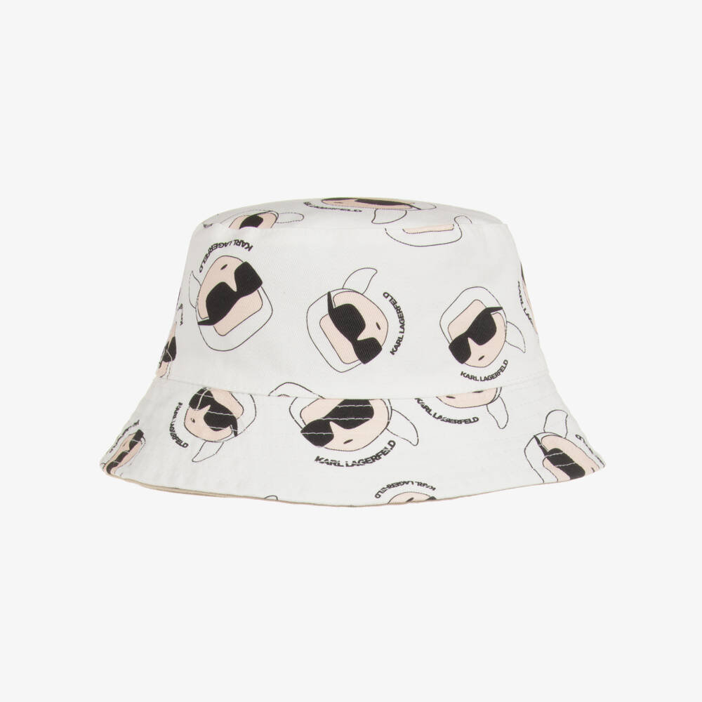 KARL LAGERFELD KIDS-Boys Beige Reversible Bucket Hat with Karl Logos | Childrensalon