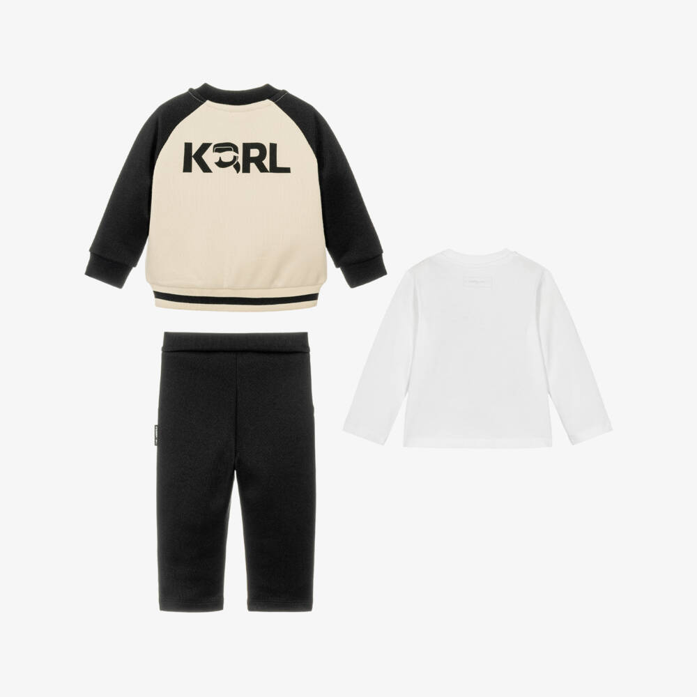 KARL LAGERFELD KIDS-Boys Black & Beige Piqué Jersey Tracksuit Set | Childrensalon