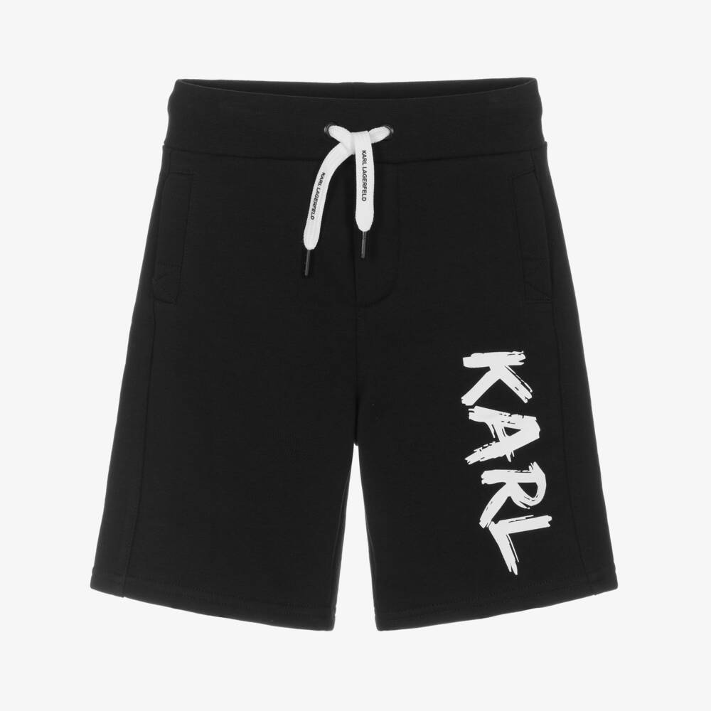 KARL LAGERFELD KIDS-Boys Black Cotton Jersey Bermuda-Length Shorts | Childrensalon