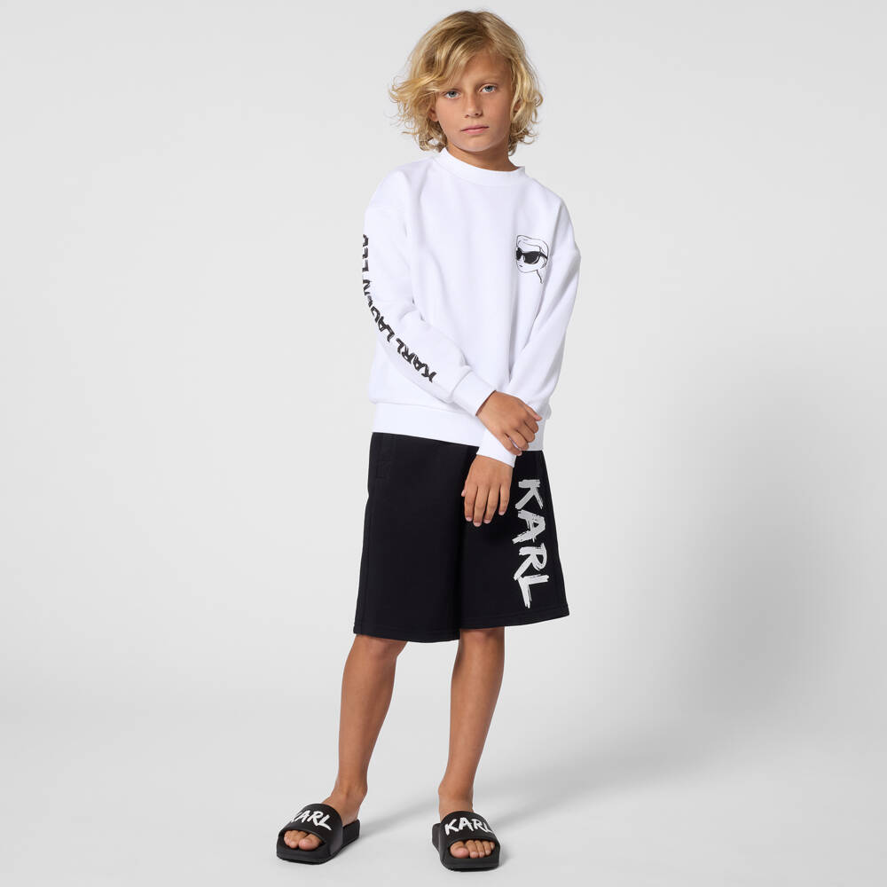 KARL LAGERFELD KIDS-شورت برمودا قطن لون أسود للأولاد | Childrensalon