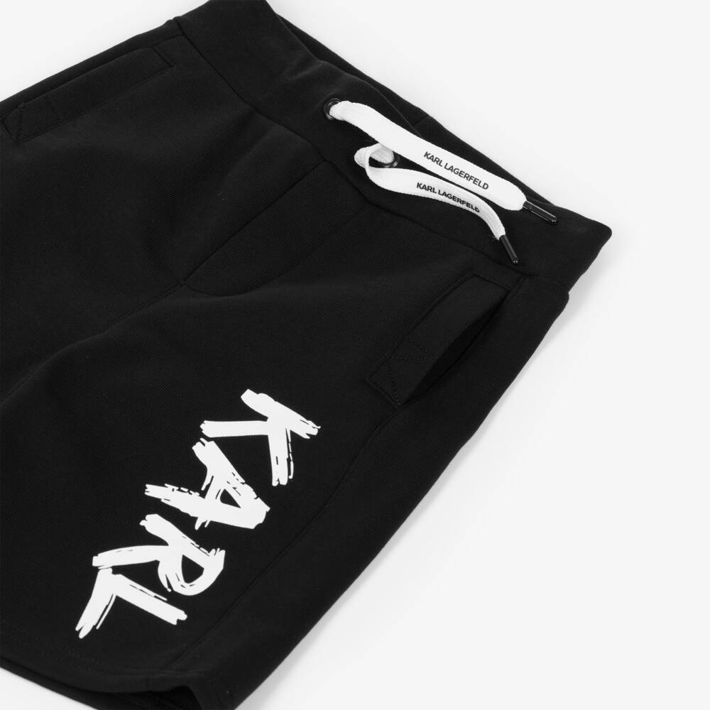 KARL LAGERFELD KIDS-Boys Black Cotton Jersey Bermuda-Length Shorts | Childrensalon