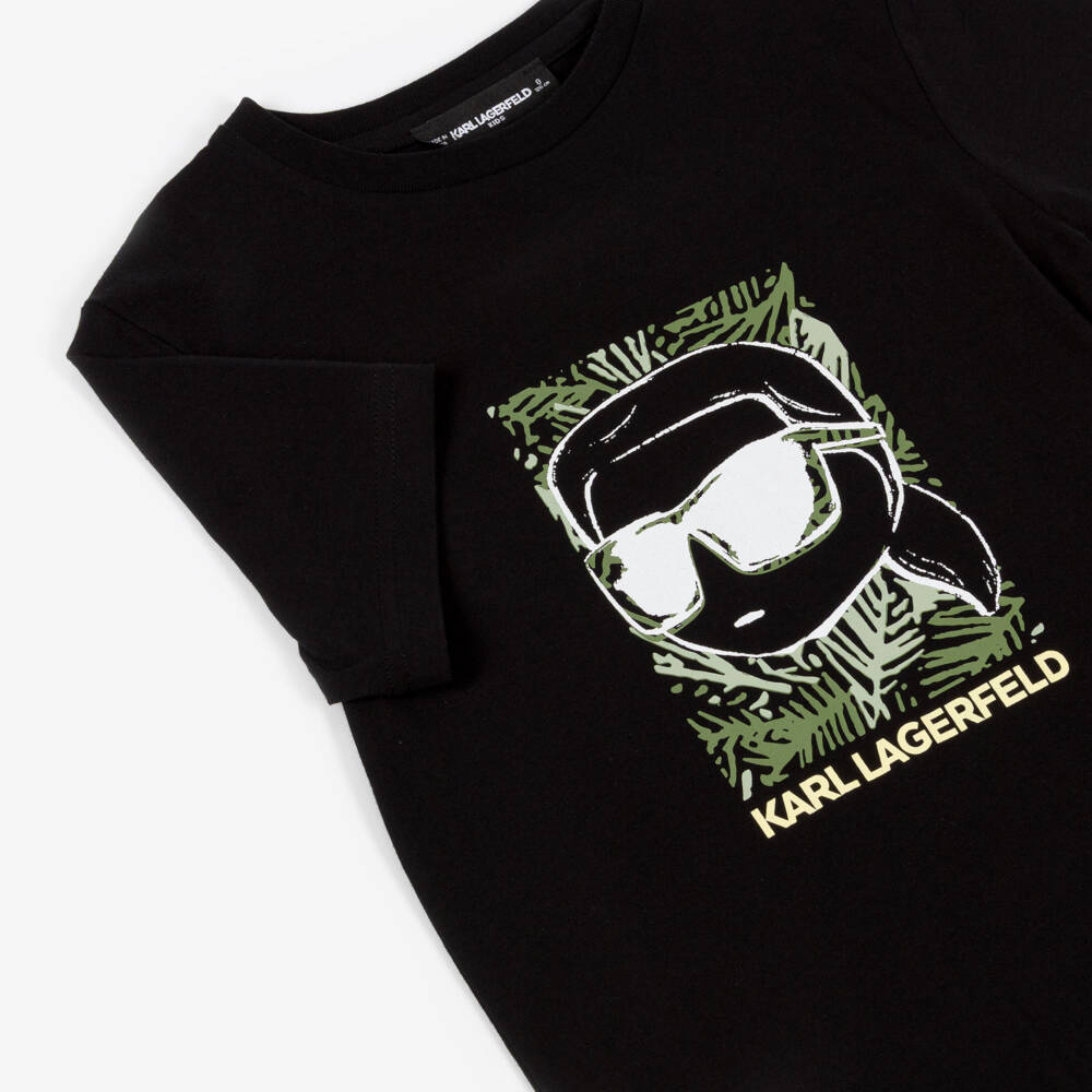 KARL LAGERFELD KIDS-Boys Black Cotton Jersey T-Shirt with Karl Logo Print | Childrensalon