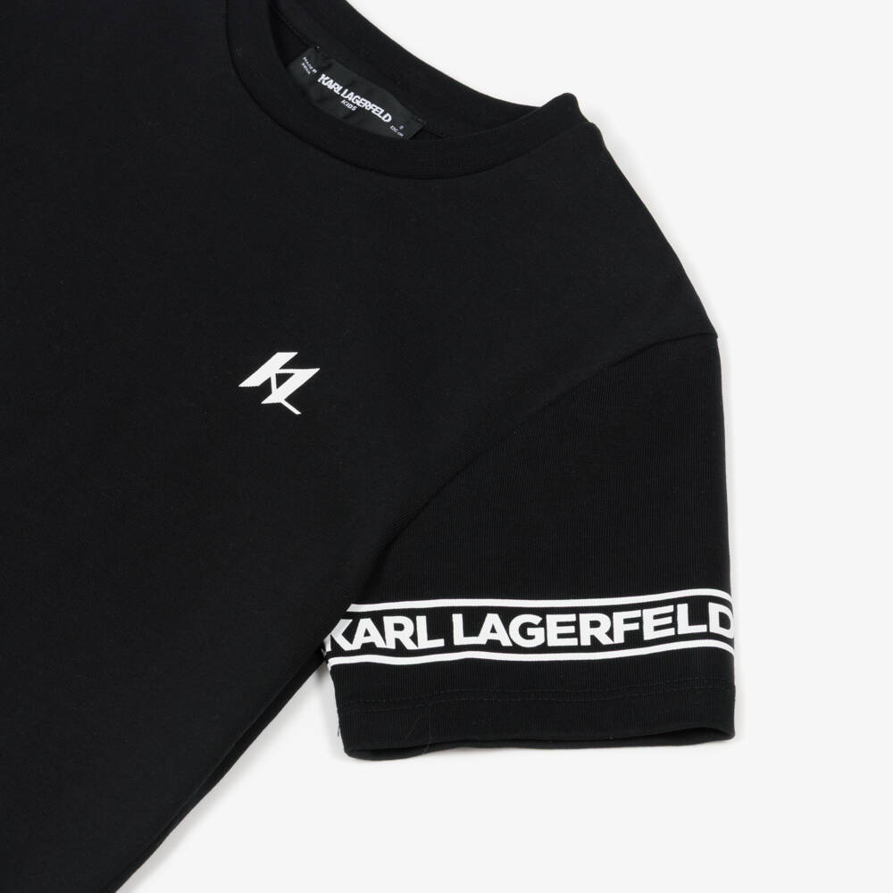 KARL LAGERFELD KIDS-Boys Black Cotton Jersey T-Shirt with Logo Trims | Childrensalon