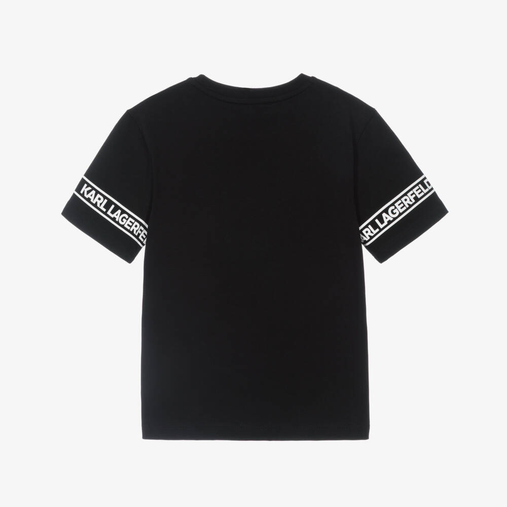 KARL LAGERFELD KIDS-Boys Black Cotton Jersey T-Shirt with Logo Trims | Childrensalon
