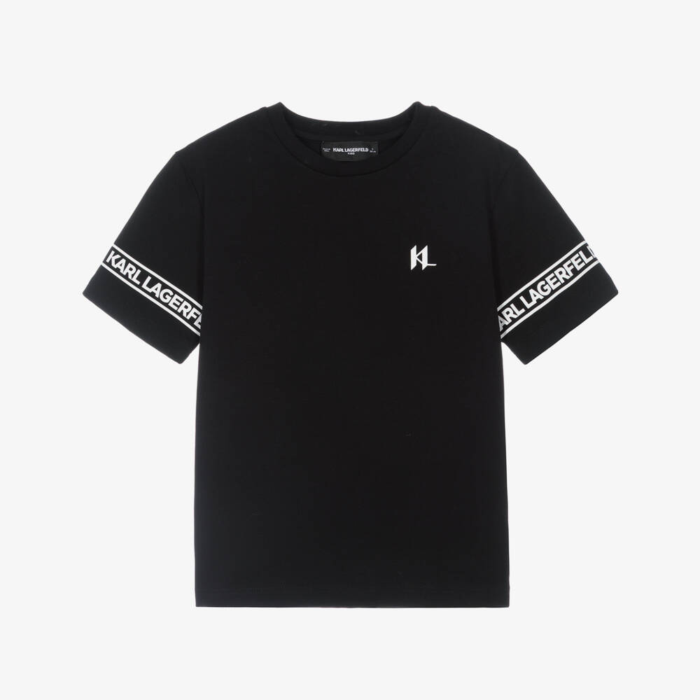 KARL LAGERFELD KIDS-Boys Black Cotton Jersey T-Shirt with Logo Trims | Childrensalon